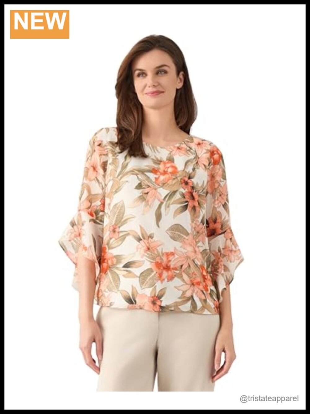 Kasper Women's 3/4 Sleeve Chiffon Ruffle Blouse